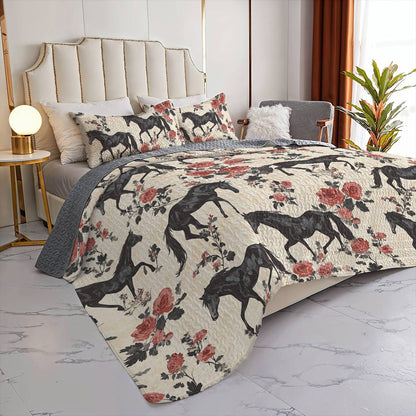 Lorva Horse All Season Quilt 3-Piece Set Enchanted Rose