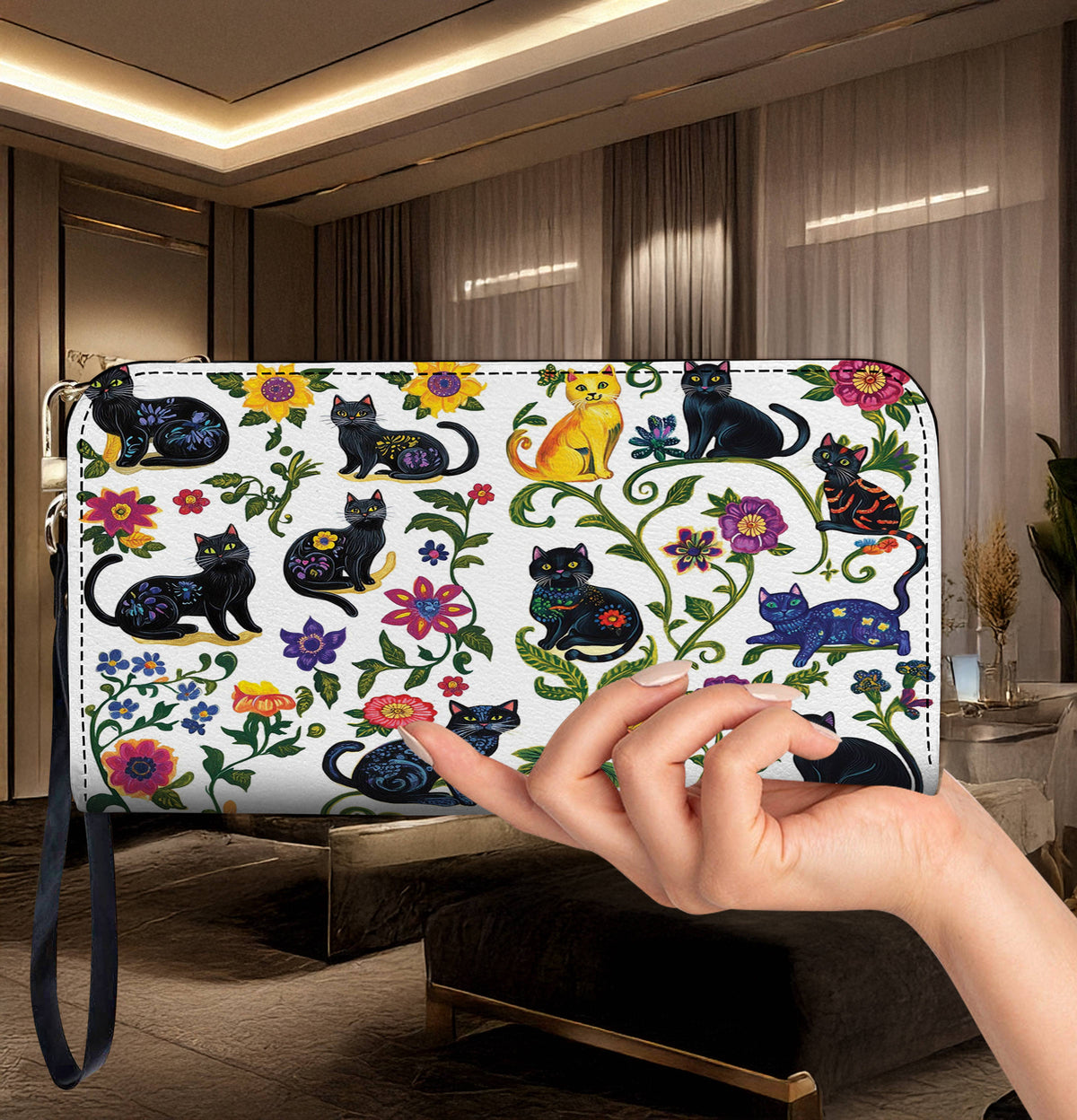 Lorva Leather Wallet Mystic Cat Garden