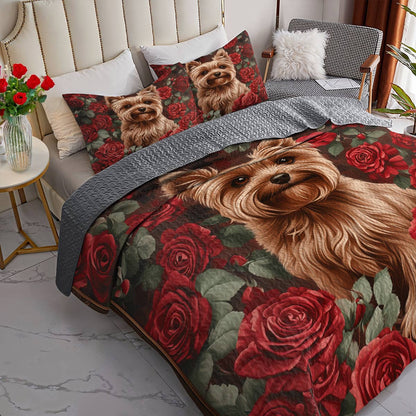 Lorva Yorkie All Season Quilt 3-Piece Set Gorgeous Rosy