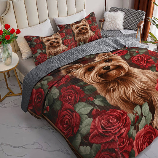 Lorva Yorkie All Season Quilt 3-Piece Set Gorgeous Rosy