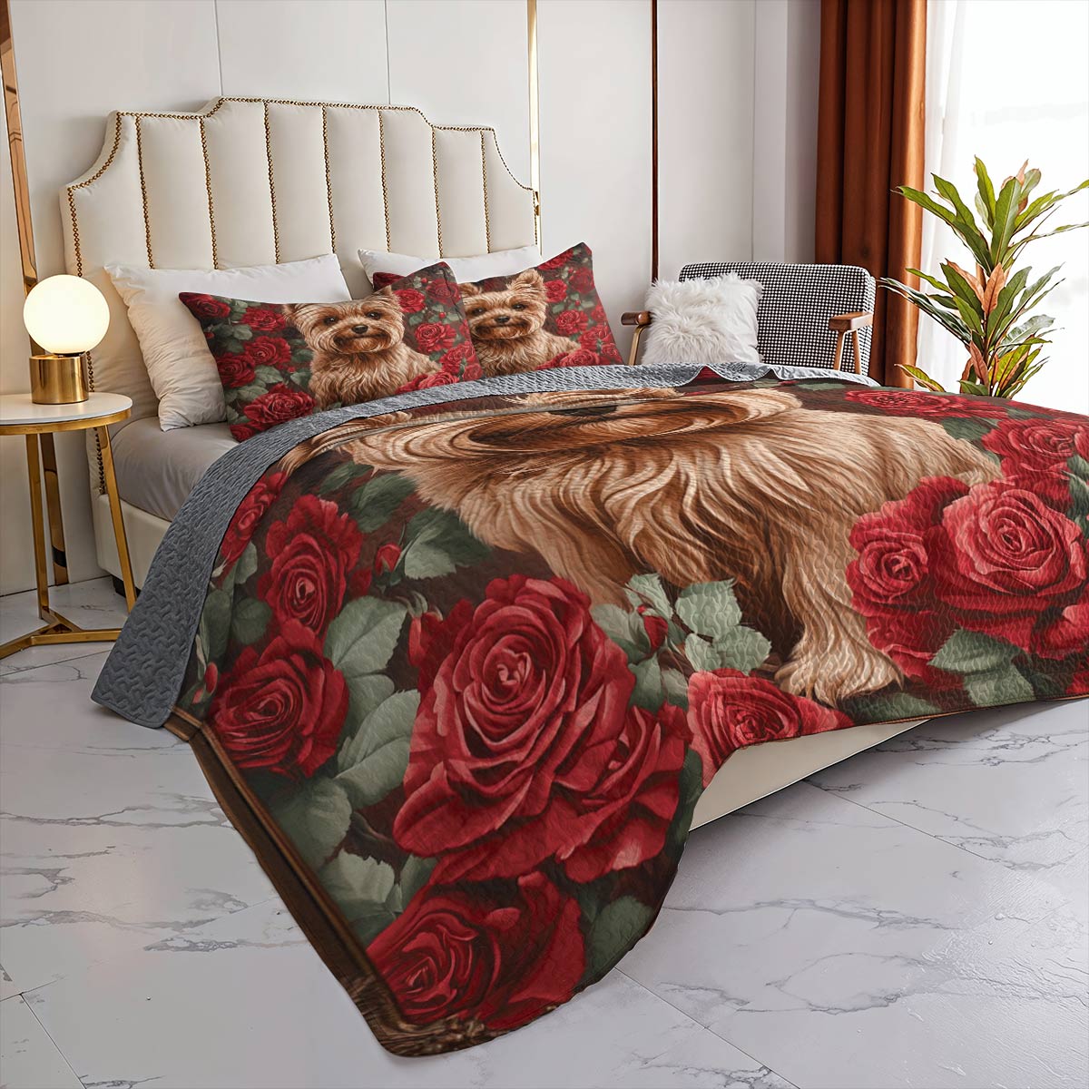 Lorva Yorkie All Season Quilt 3-Piece Set Gorgeous Rosy
