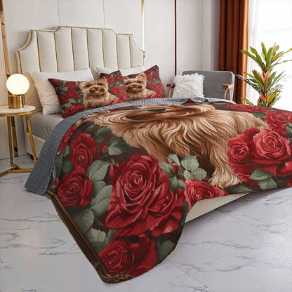 Lorva Yorkie All Season Quilt 3-Piece Set Gorgeous Rosy