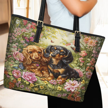 Lorva Leather Tote Bag Dachshund Love In Bloom