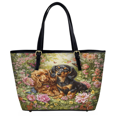 Lorva Leather Tote Bag Dachshund Love In Bloom
