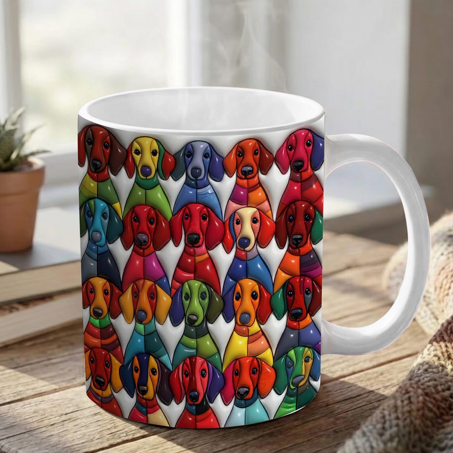 Lorva Flat Print Mug Colorful Whimsical Dachshunds
