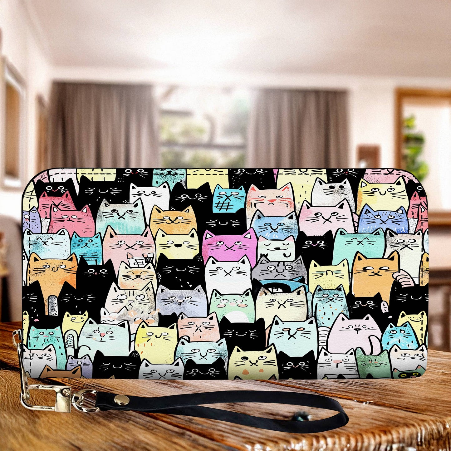 Lorva Leather Wallet Colorful Cat Parade