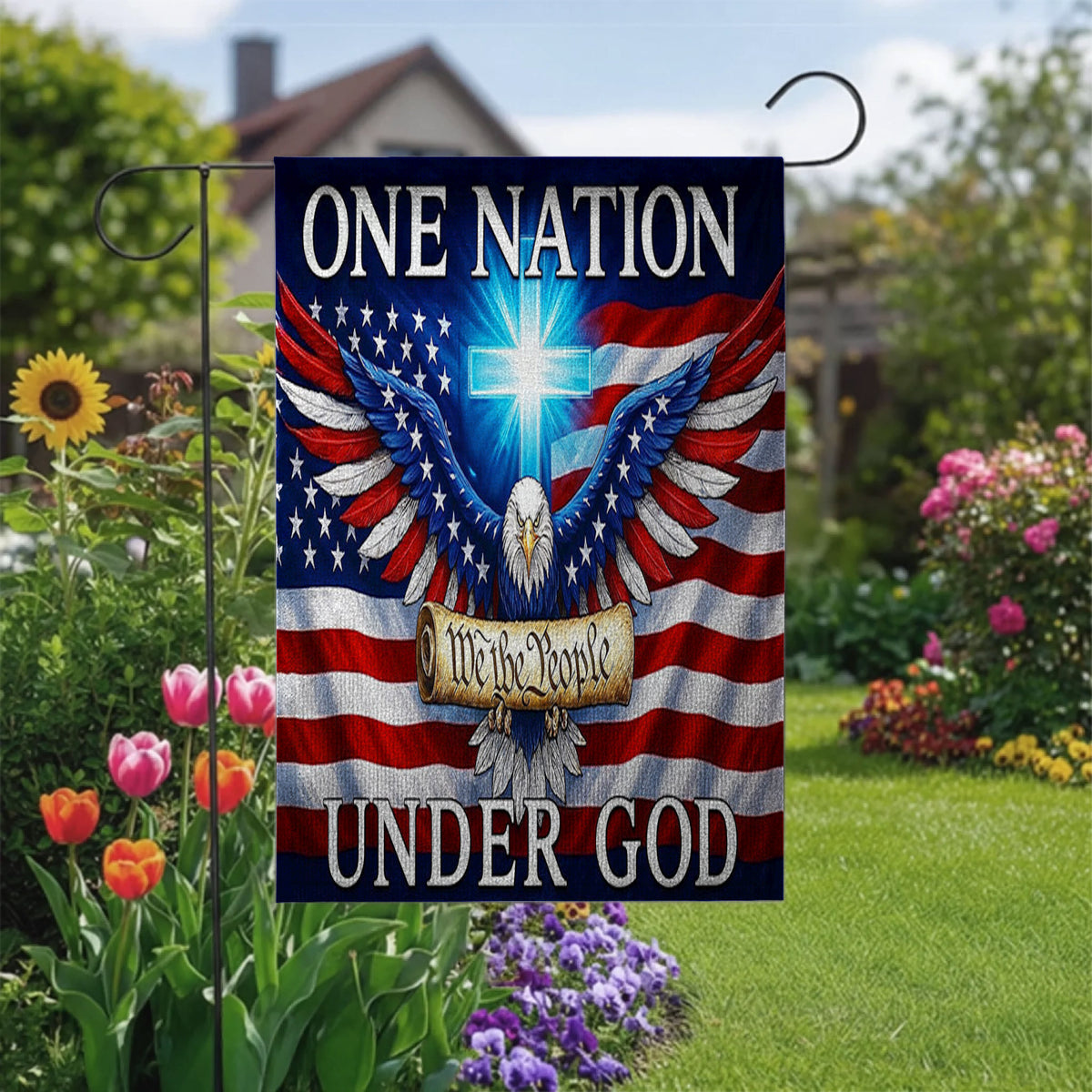 Lorva Garden Flag  In God We Stand