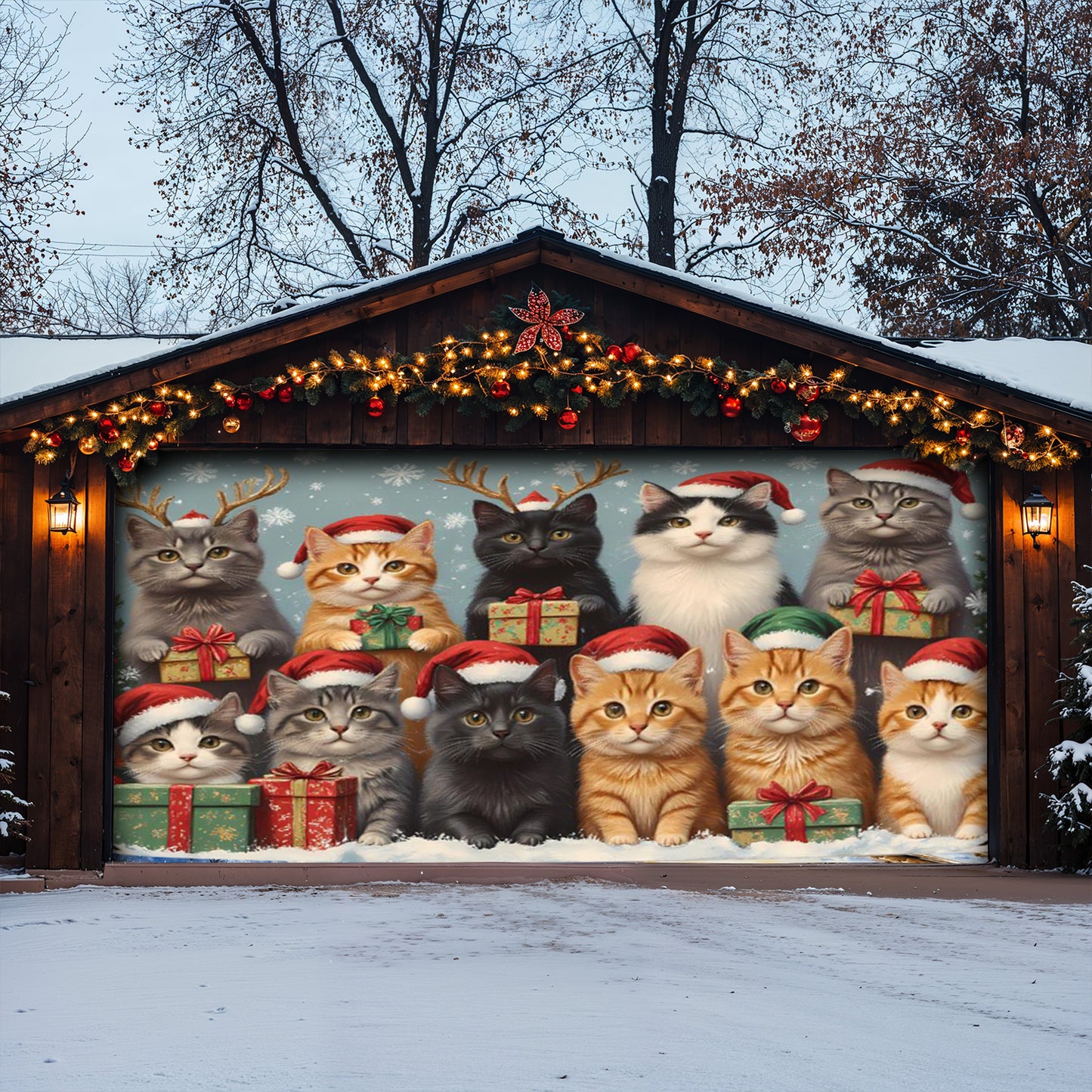 Lorva Cat Christmas Garage Door Banner Decoration Friends