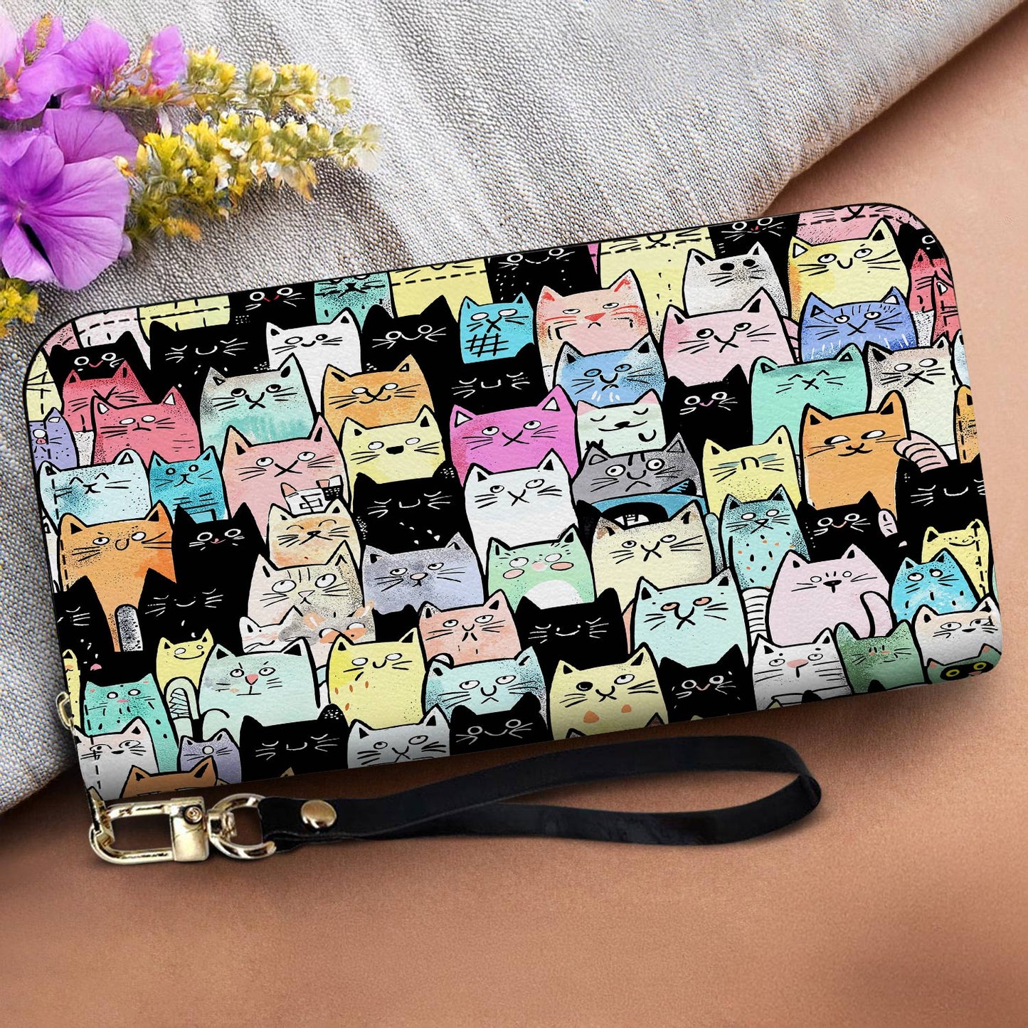 Lorva Leather Wallet Colorful Cat Parade