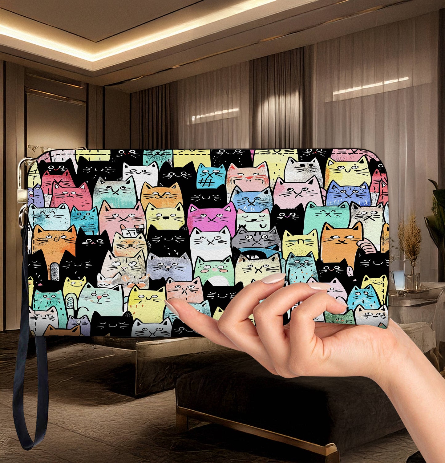 Lorva Leather Wallet Colorful Cat Parade
