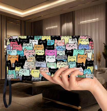 Lorva Leather Wallet Colorful Cat Parade