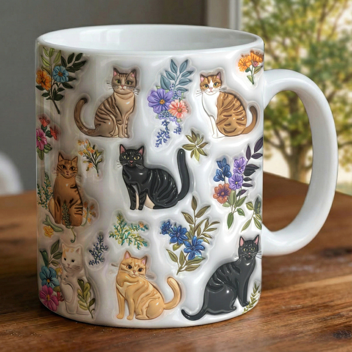Lorva Mug Puffy Cute Floral Cats