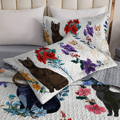Lorva Cat Christmas All Season Quilt 3-Piece Set Charming Floral Cats