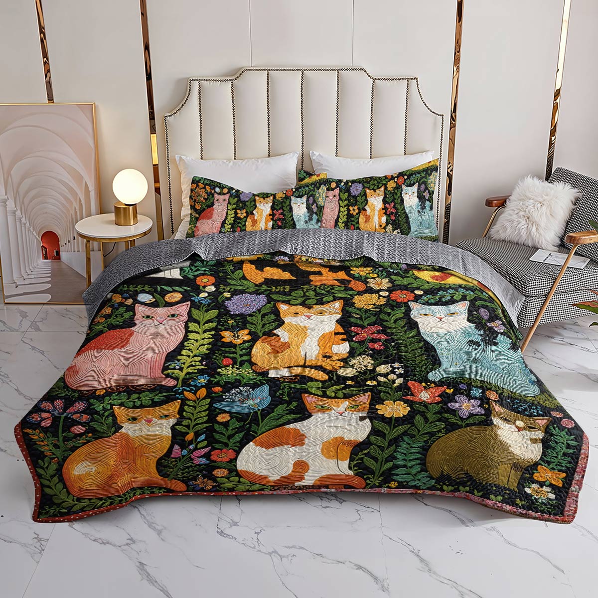 Lorva All Season Quilt 3-Piece Set Tribal Cats