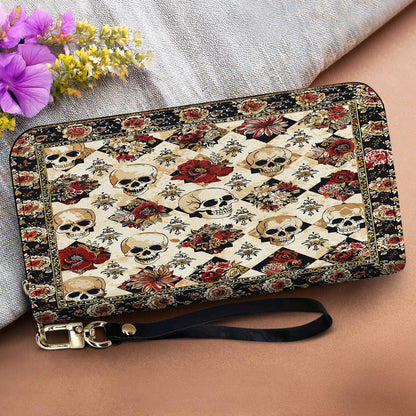 Lorva Leather Wallet Vintage Skull Rose