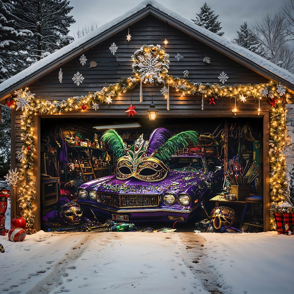 Lorva Garage Door Banner Decoration Mardi Gras Garage