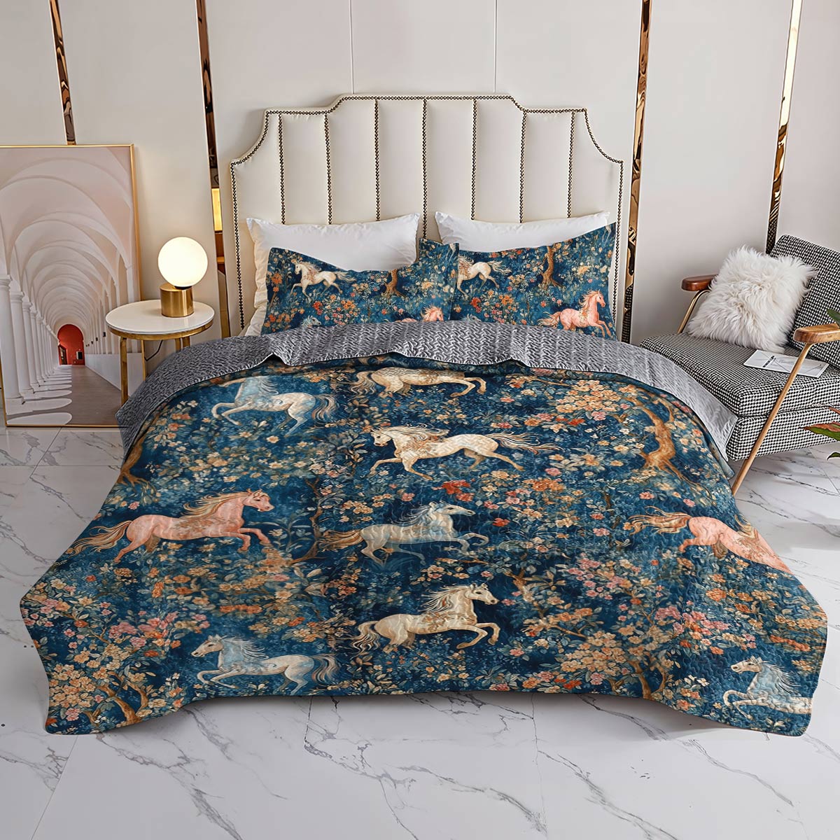 Lorva All Season Quilt 3-Piece Set Floral Forest Fairy Tale Horse