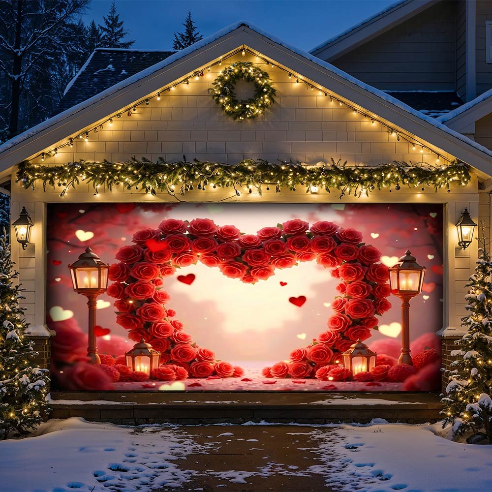 Lorva Garage Door Banner Decoration Heart Of Roses