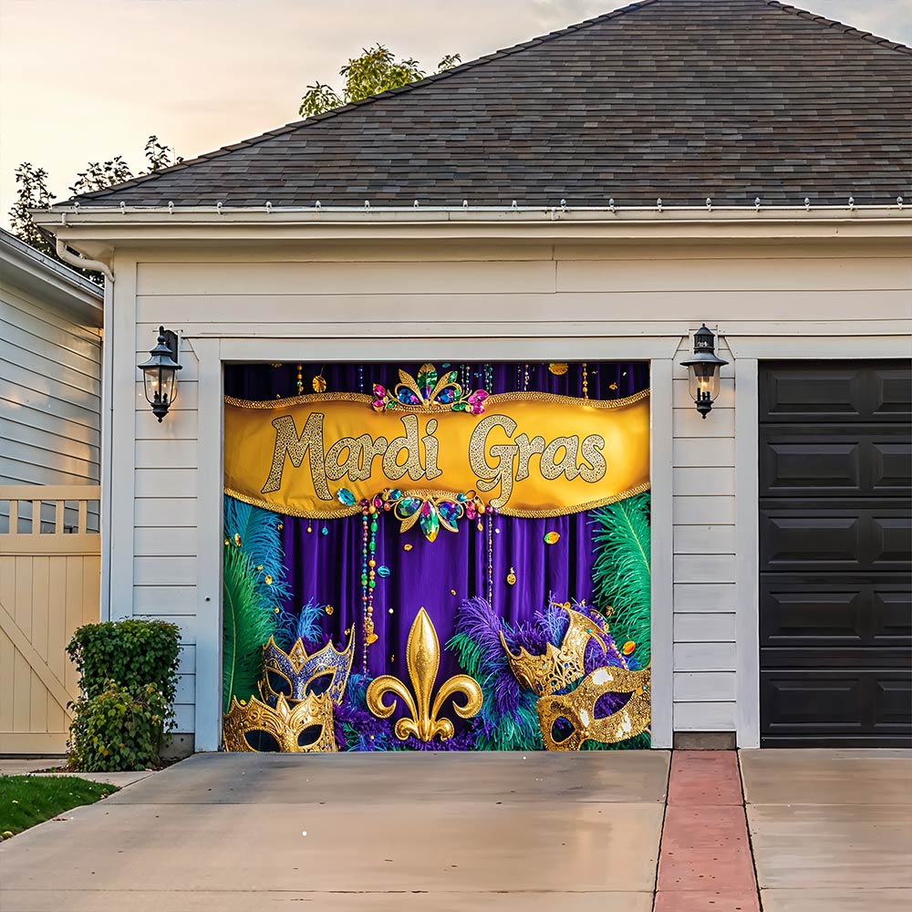 Lorva Garage Door Banner Mardi Gras Decoration