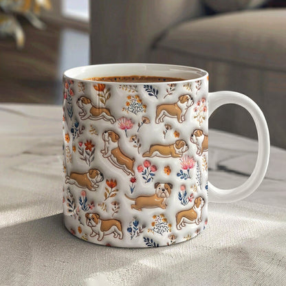 Lorva English Bulldog Flat Print Mug Happy Field Flowers