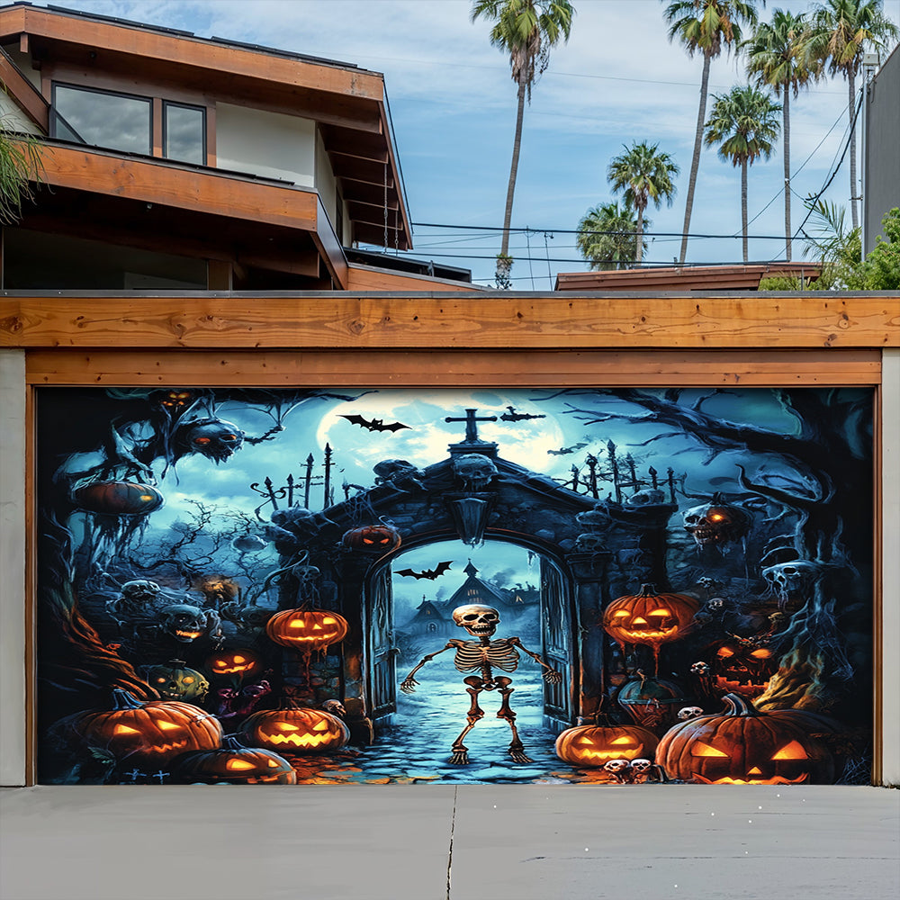 Lorva Halloween Garage Door Banner Decoration The Skeleton Graveyard