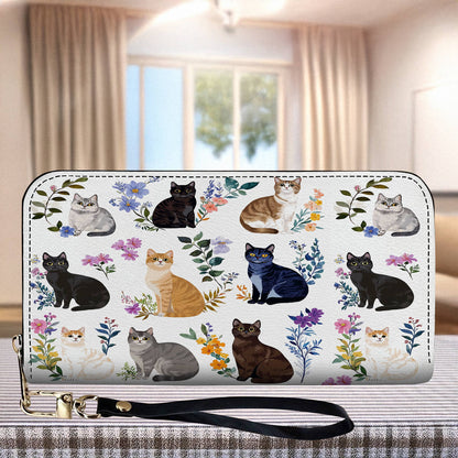 Lorva Leather Wallet Charming Floral Cats