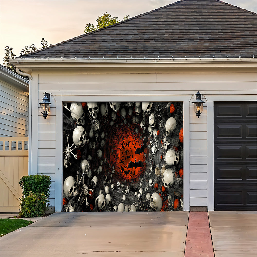 Lorva Halloween Garage Door Banner Decoration Haunted Skull Vortex