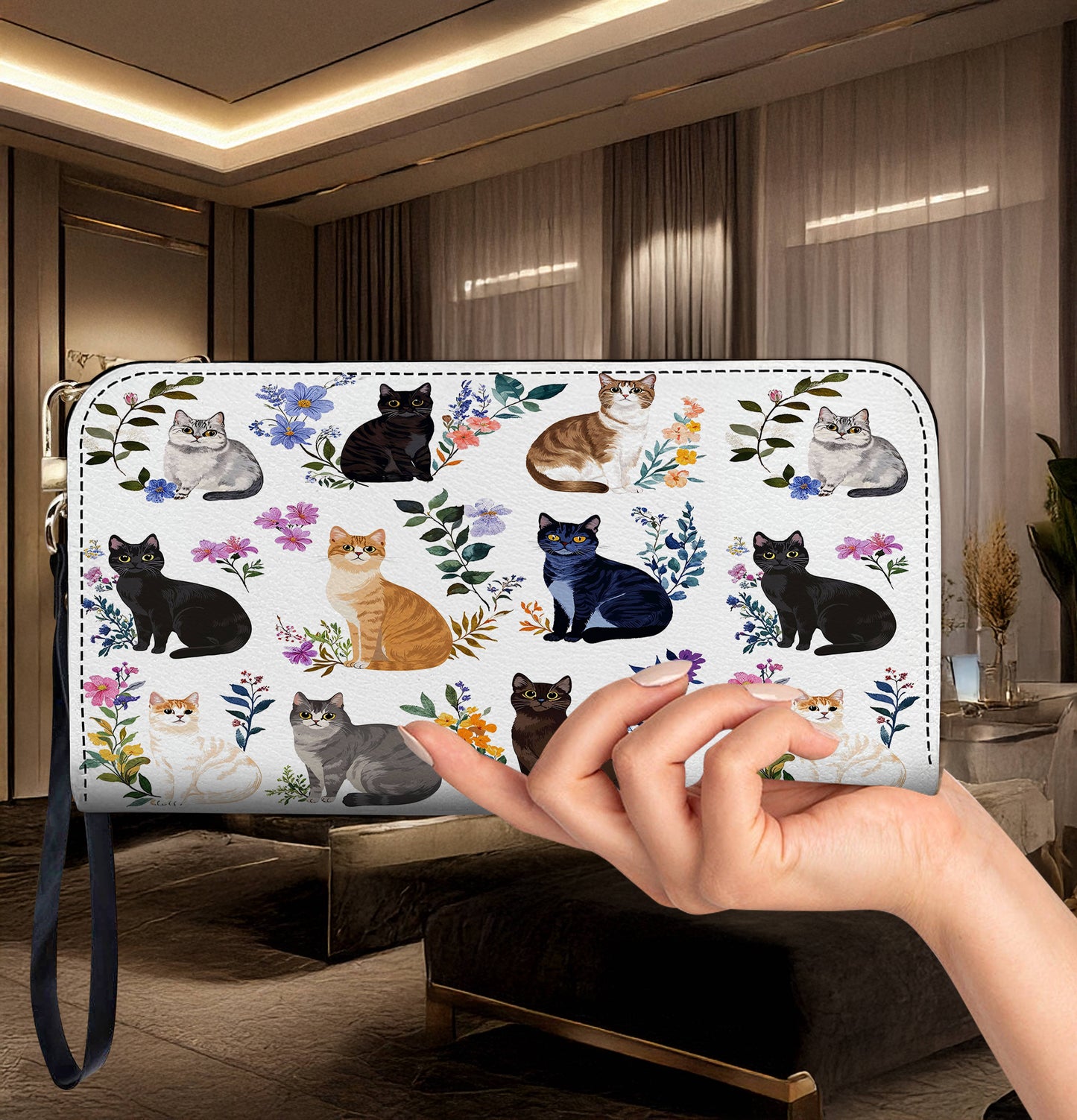 Lorva Leather Wallet Charming Floral Cats