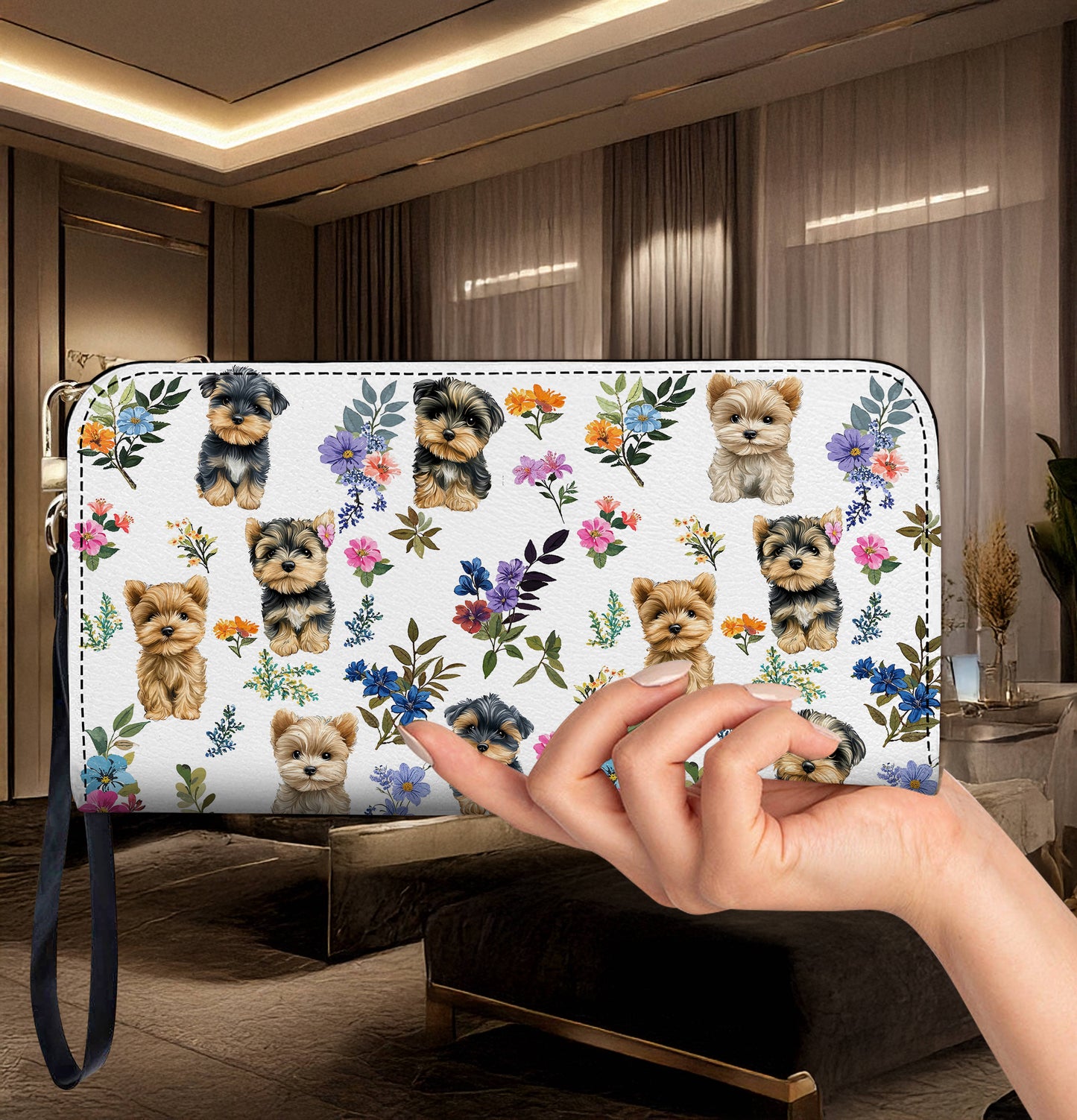 Lorva Leather Wallet Yorkie Garden Glow