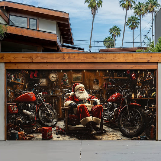 Lorva Christmas Garage Door Banner Decoration Santa’s Christmas Motorcycle Garage