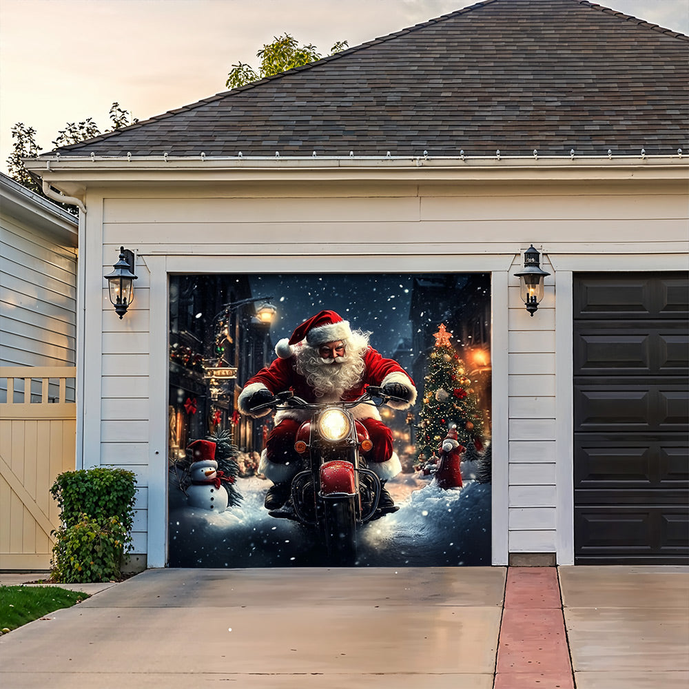 Lorva Christmas Garage Door Banner Decoration Nightmare Santa Motorcycle