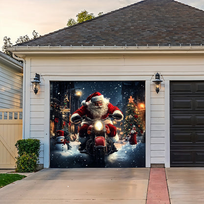 Lorva Christmas Garage Door Banner Decoration Nightmare Santa Motorcycle