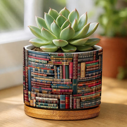 Lorva Reading Ceramic Plant Pot Vintage Books