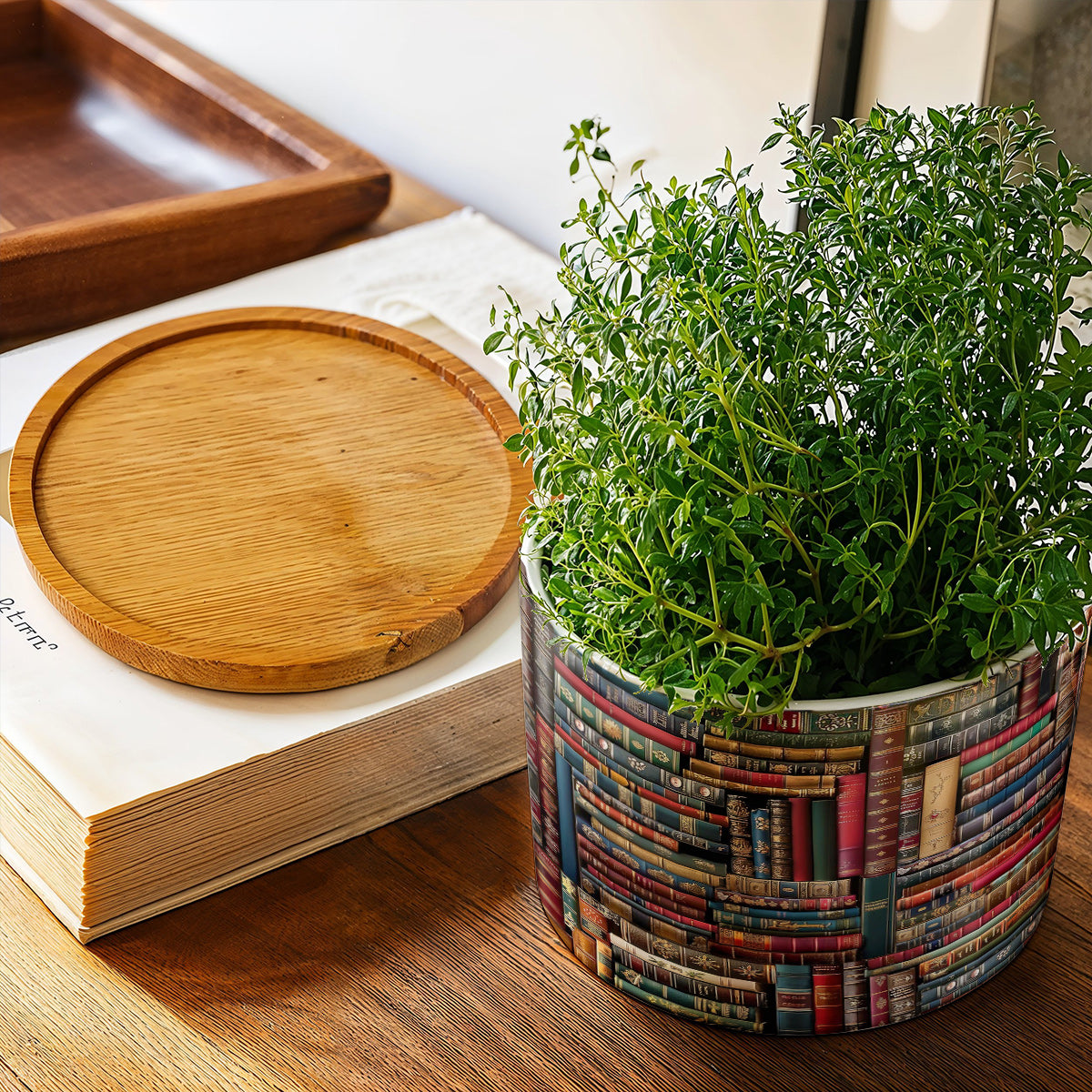 Lorva Reading Ceramic Plant Pot Vintage Books