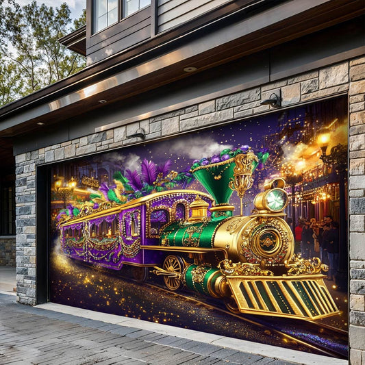 Lorva Garage Door Banner Decoration Majestic Mardi Gras Train