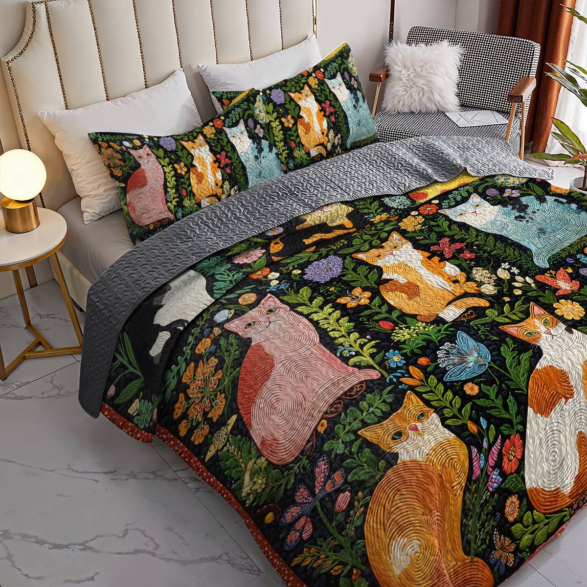 Lorva All Season Quilt 3-Piece Set Tribal Cats