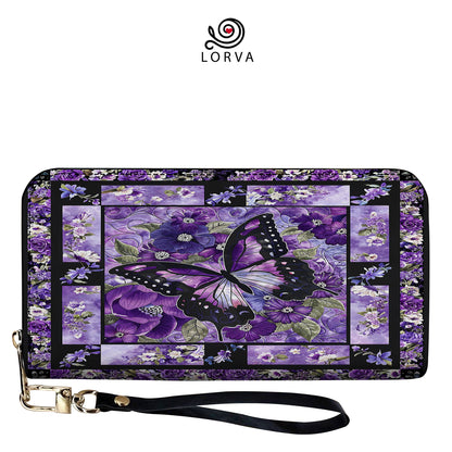 Lorva Leather Wallet Gorgeous Purple Butterfly Flowers