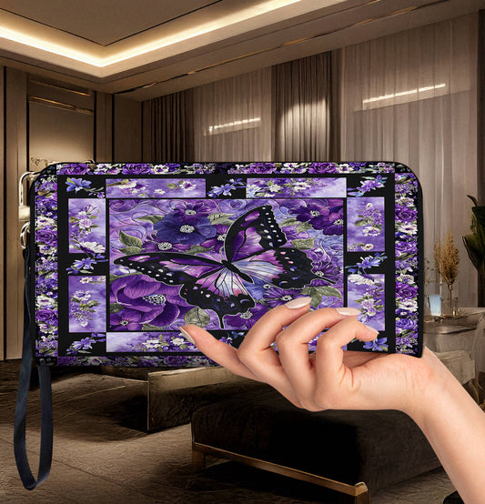 Lorva Leather Wallet Gorgeous Purple Butterfly Flowers