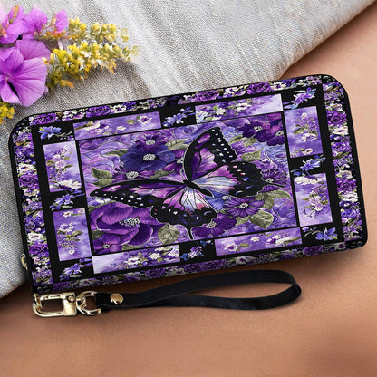 Lorva Leather Wallet Gorgeous Purple Butterfly Flowers