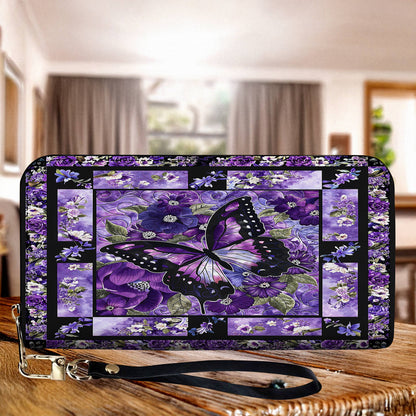 Lorva Leather Wallet Gorgeous Purple Butterfly Flowers