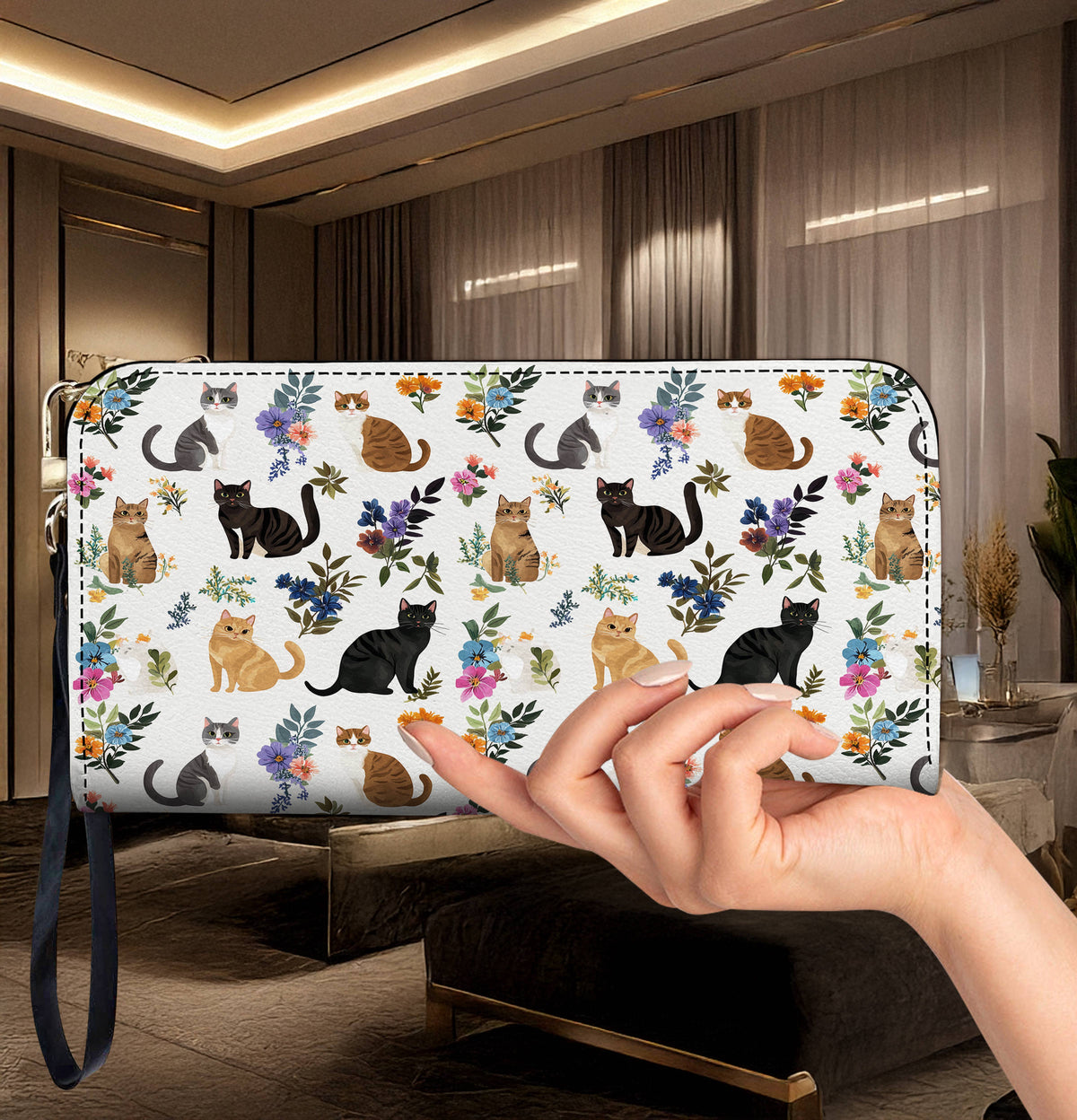 Lorva Leather Wallet Cute Floral Cats