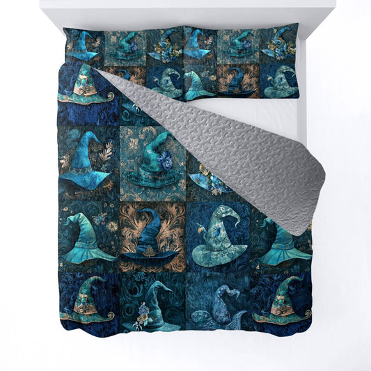 Witch Lorva All Season Quilt 3-Piece Set Enchanted Blue Witch Hats