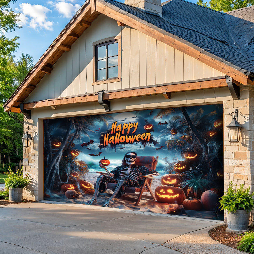 Lorva Halloween Garage Door Banner Decoration Spooky Halloween Beach Escape