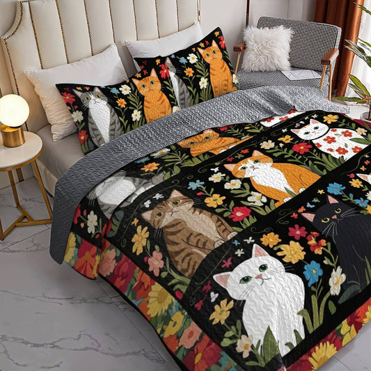 Lorva All Season Quilt 3-Piece Set Charming Floral Kitten