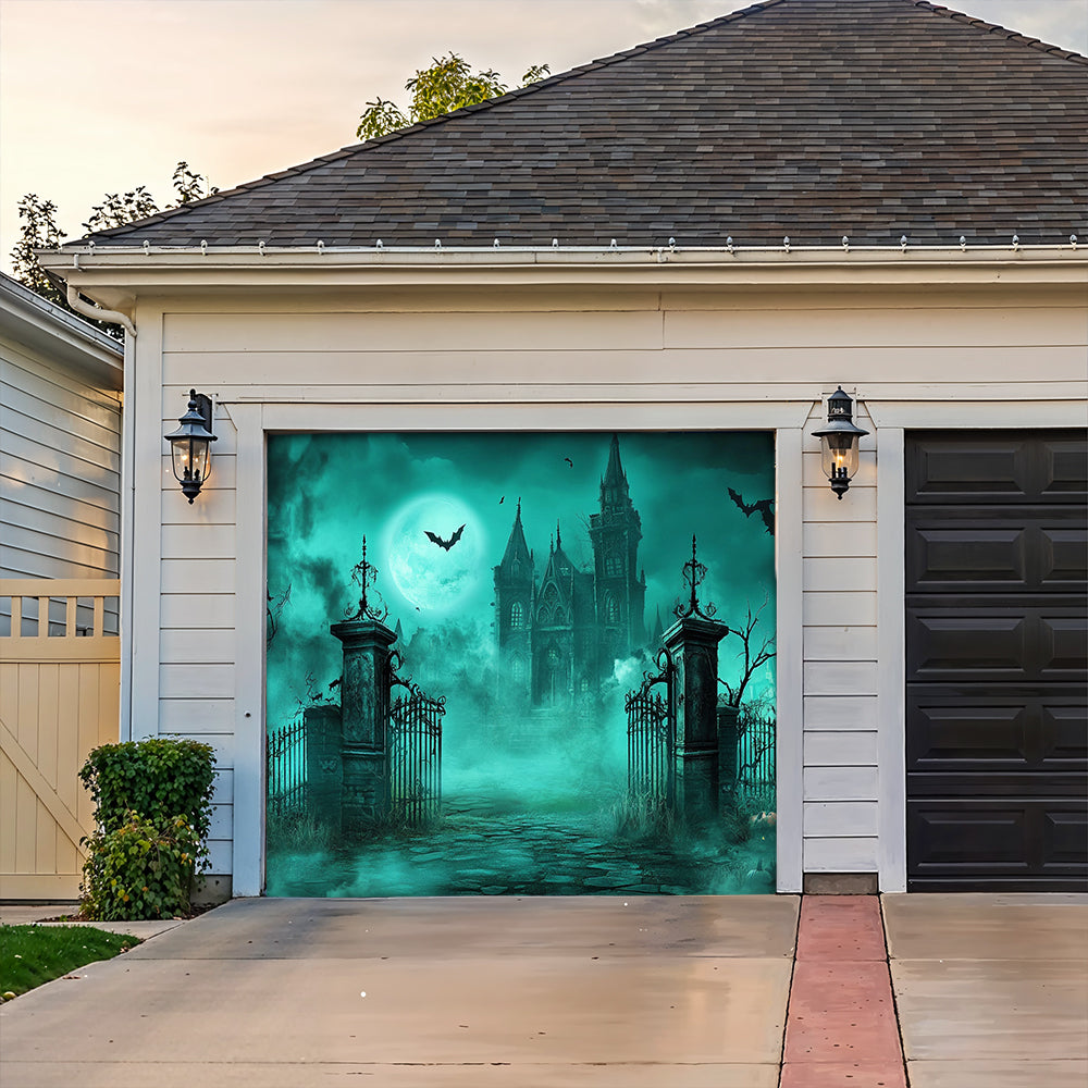 Lorva Halloween Garage Door Banner Decoration Haunted Cemetery Gate
