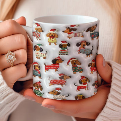 Lorva Dachshund Flat Print Mug Merry Christmas