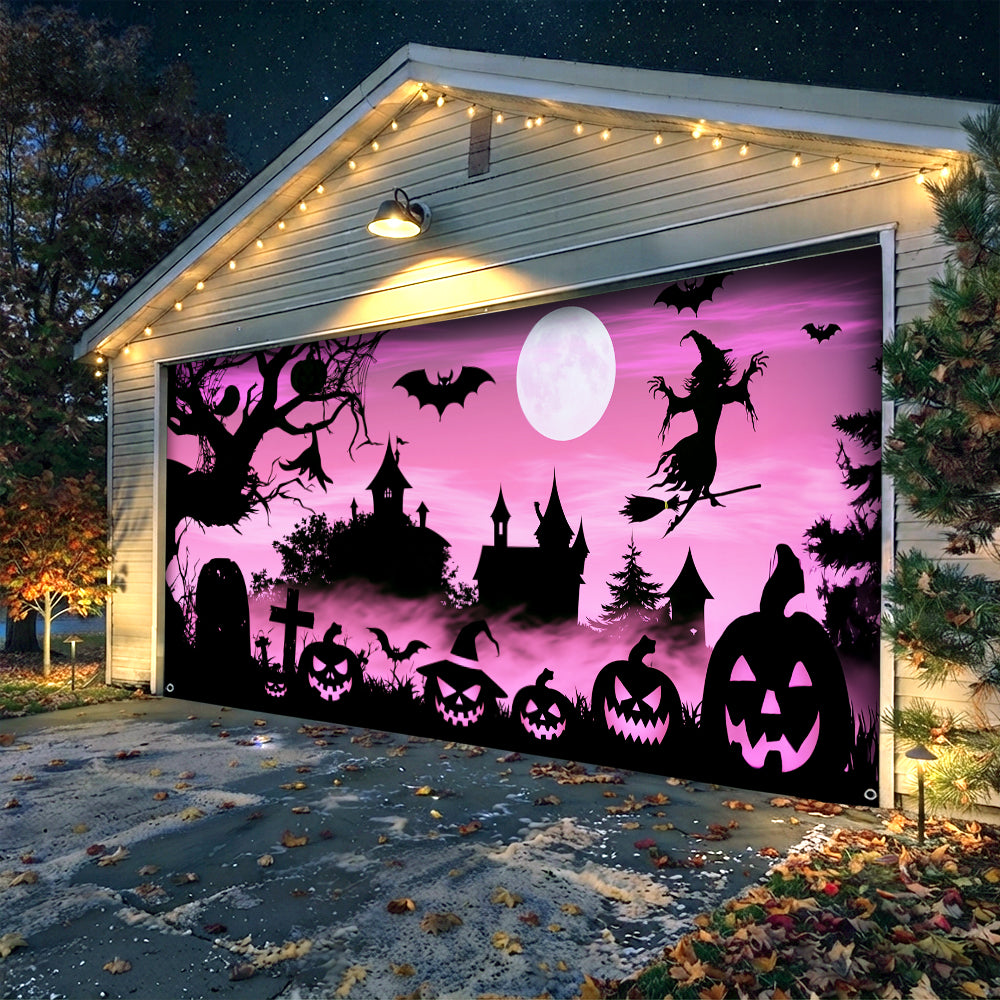 Lorva Halloween Garage Door Banner Decoration Enchanted Halloween Night