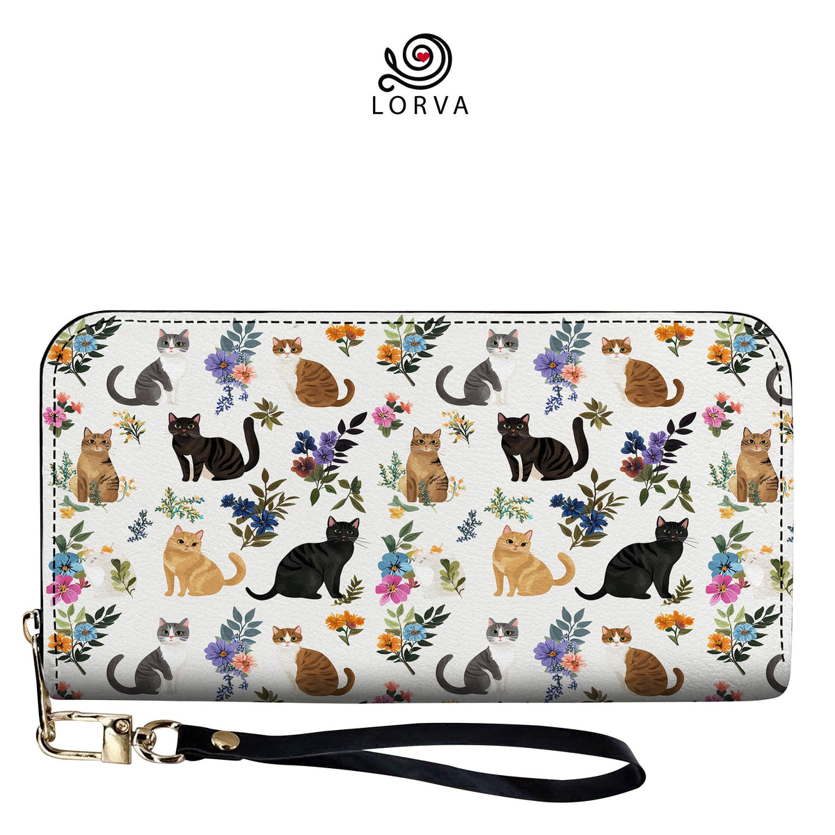 Lorva Leather Wallet Cute Floral Cats