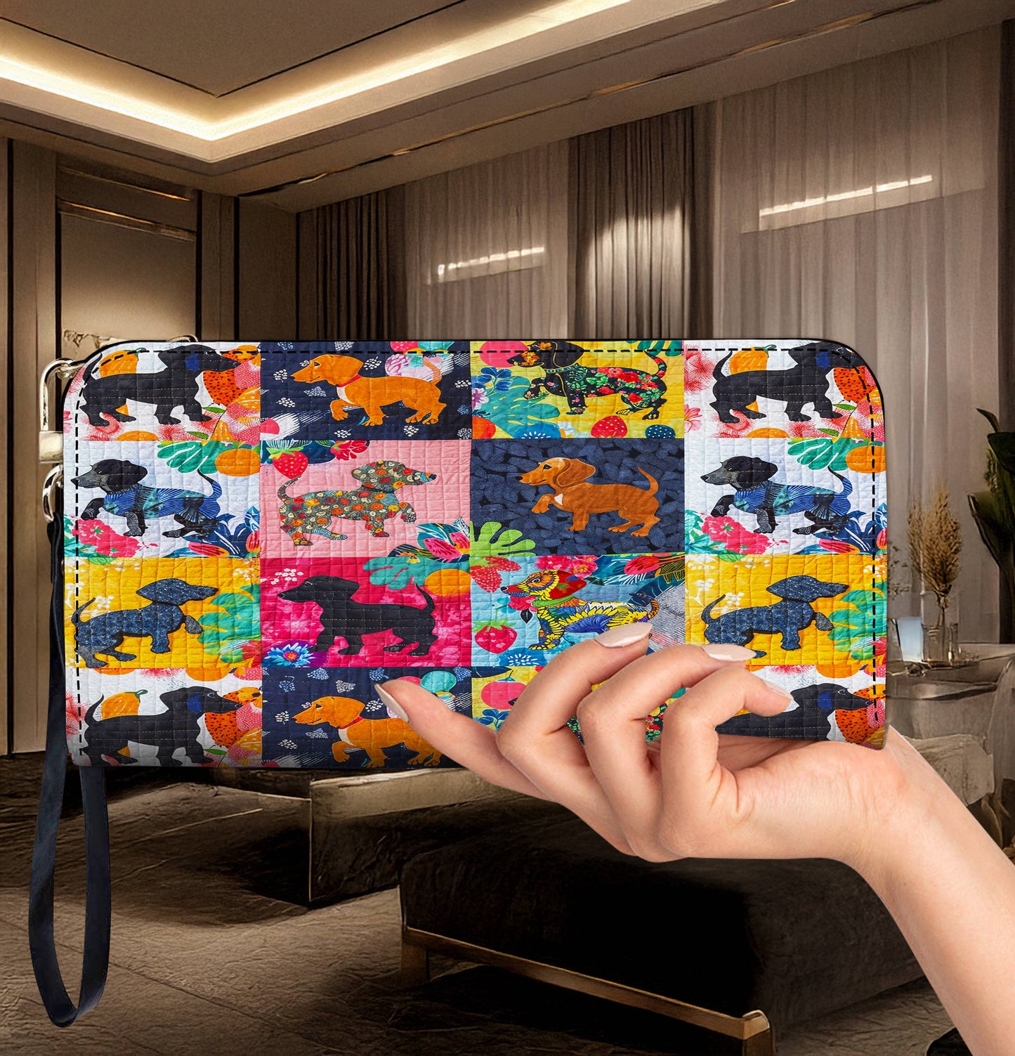 Lorva Leather Wallet Tropical Patchwork Dachshund