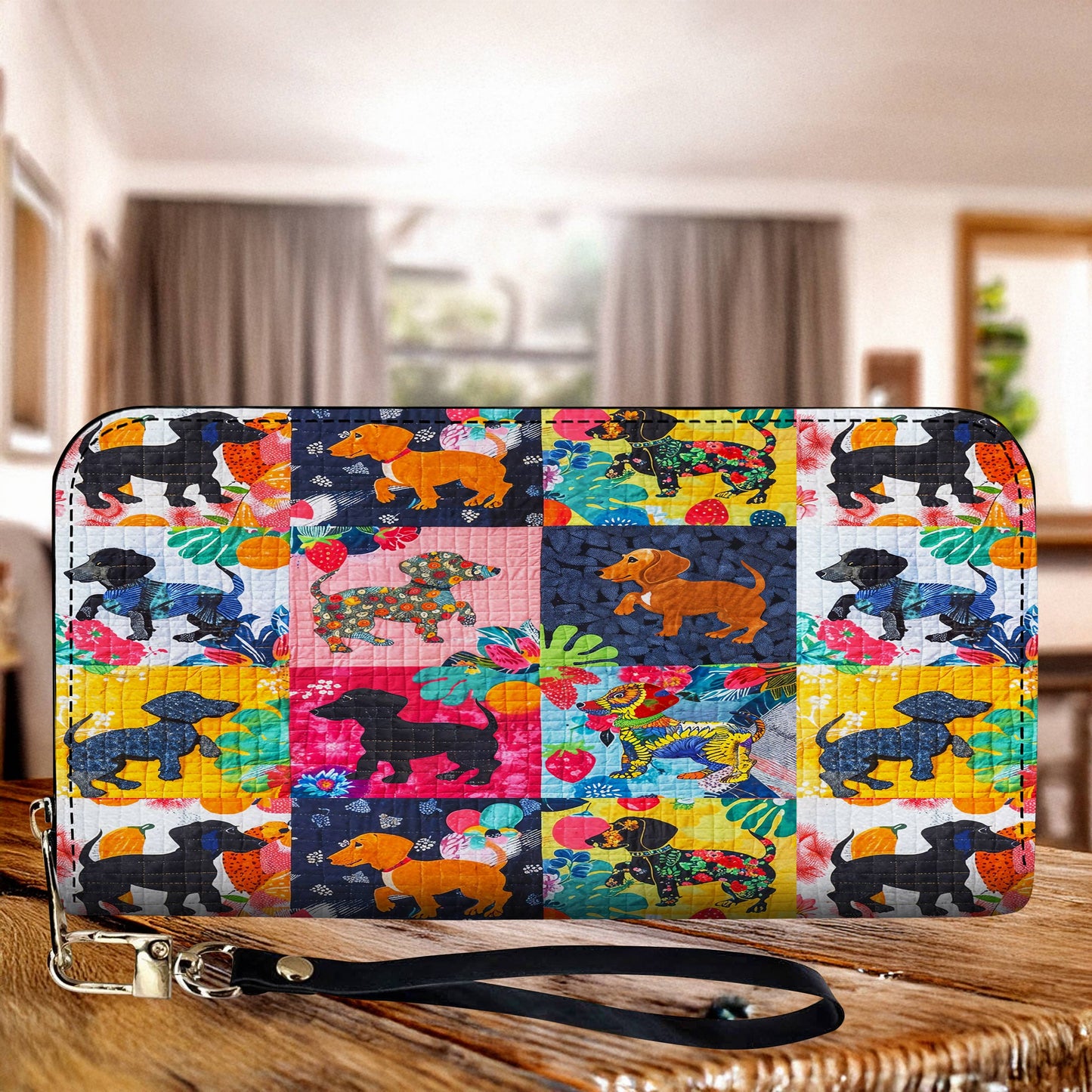 Lorva Leather Wallet Tropical Patchwork Dachshund